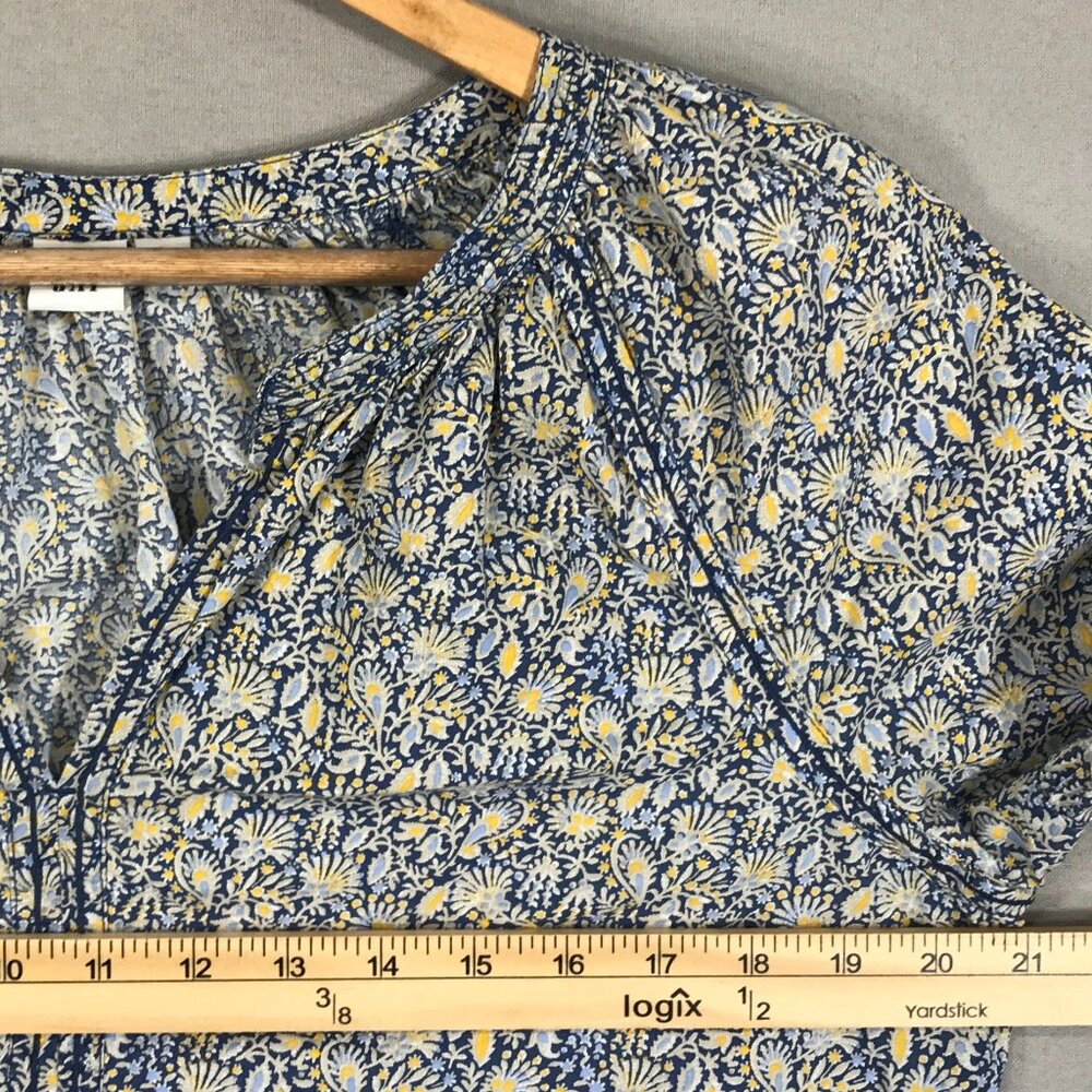 Gap Blouse Women Small Tall Blue Yellow Pullover Top V-Neck Boho Peasant Balloon - Picture 11 of 13